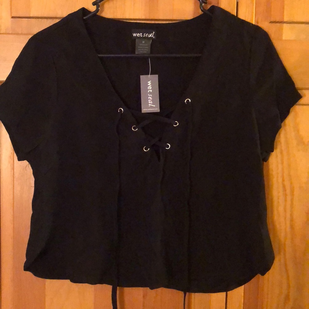 Black lace up shirt